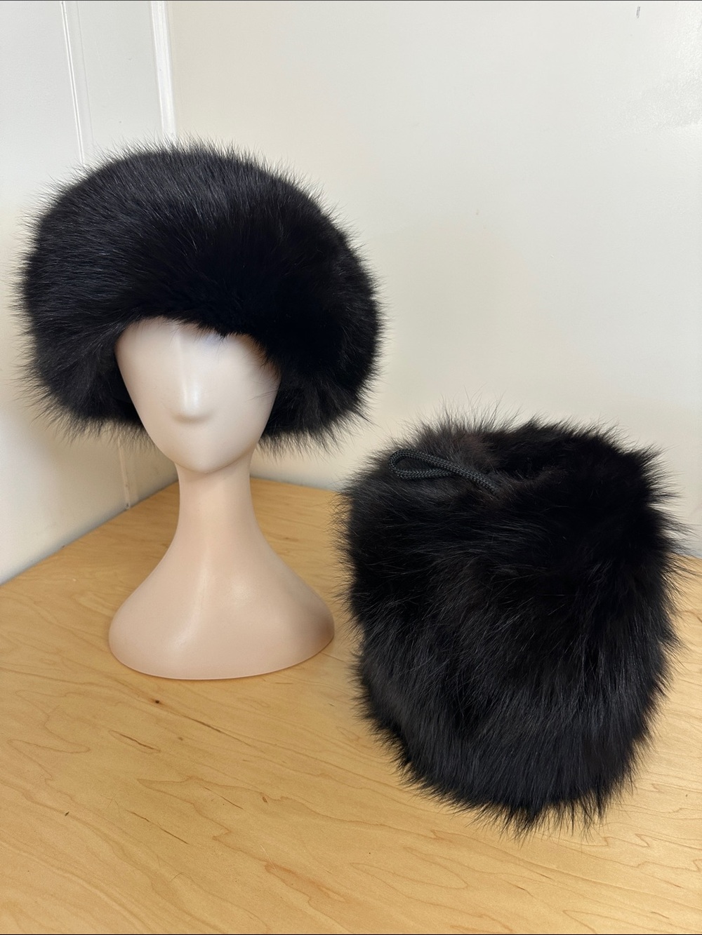 Black Fur Russian-Style Hat - and hand muff, Women Accessories